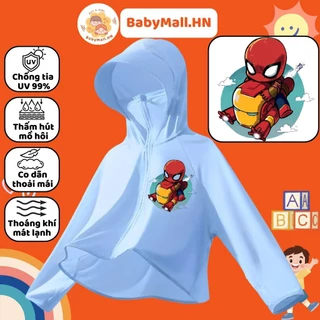 Áo chống nắng bé trai BABYMALL, áo khoác, áo choàng chống nắng cho bé in hình Người Nhện Spiderman