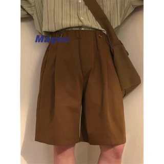 Magee Quần Short Nam Mới Phiên Bản Hàn Quốc Retro Thường Ngày Cao Cấp Cotton Nguyên Chất Xếp Ly Thiết Kế Nếp Nhăn Rời Thiếu Niên Cặp Đôi Thời Trang Chân Thẳng Capris