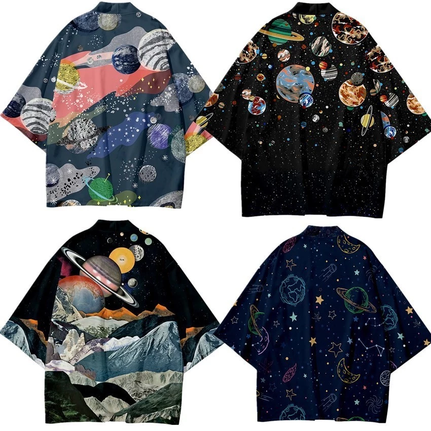 Universe Planet in áo sơ mi truyền thống Haori Quần áo phụ nữ Harajuku Thời trang Nhật Bản đường phố Kimono