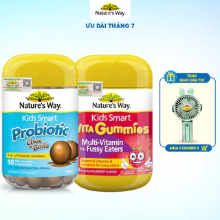 Combo kẹo dẻo vi chất Nature's Way Kid Smart Vita Gummies Multi Vitamin Fussy Eaters và Probiotic Choc Balls