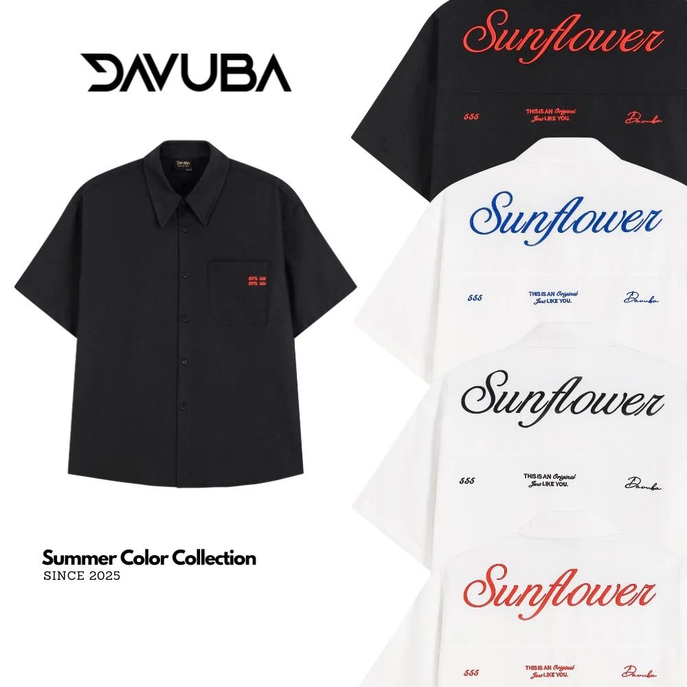 [Deal Mở Bán] Áo sơ mi cộc tay thêu chữ Sunflower DAVUBA nam nữ sm133