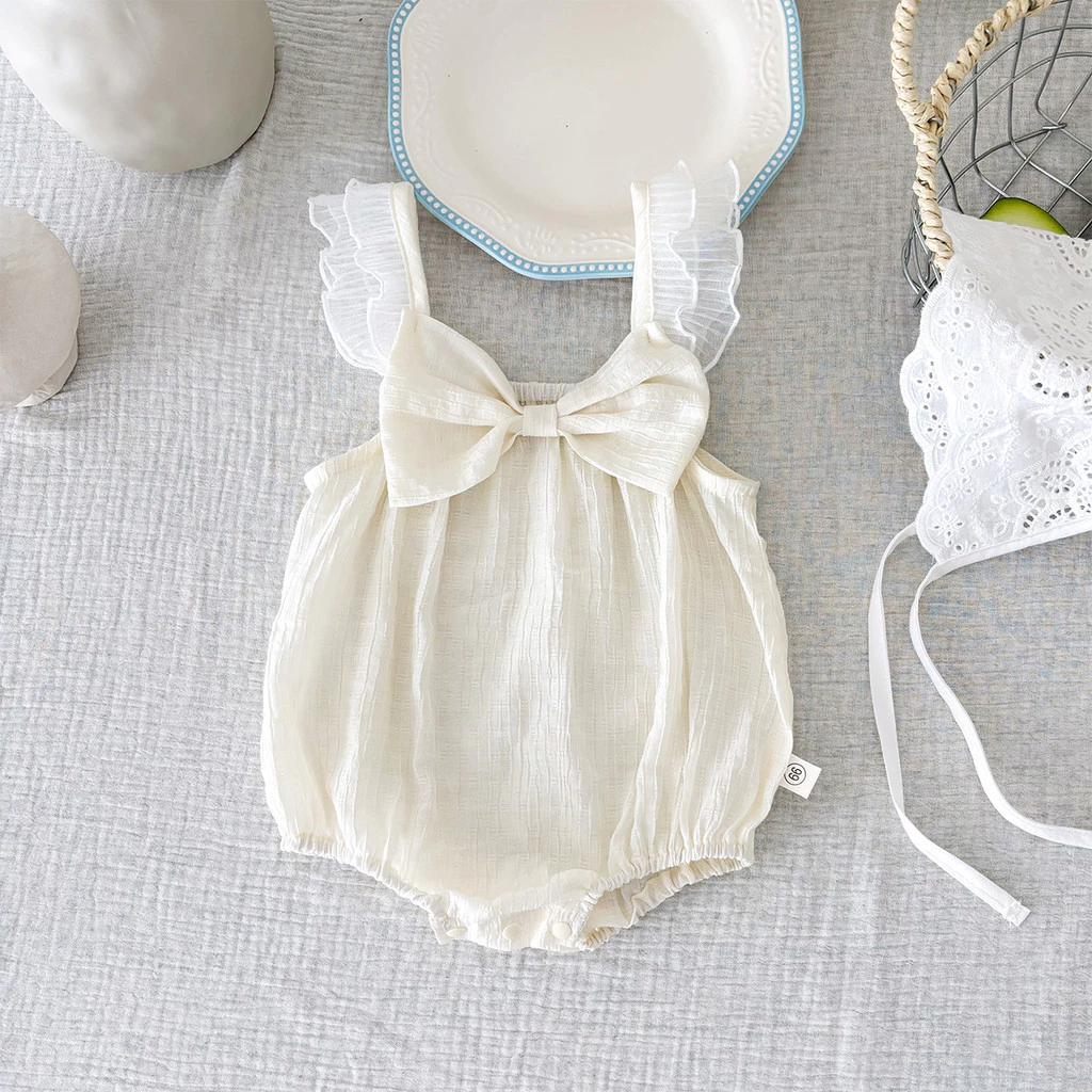 Áo liền quần bé gái mùa hè Áo liền quần dễ thương nơ ren Sling Body Quần áo trẻ em 0-2 tuổi