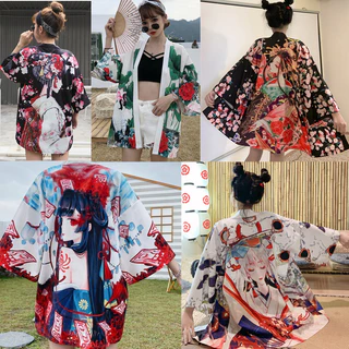 Thời Trang Mùa Hè Nữ Đi Biển Phong Cách Cardigan Kimono Làm Đẹp Sen In Haori Chống Nắng Áo Cosplay Nhật Bản Kimono