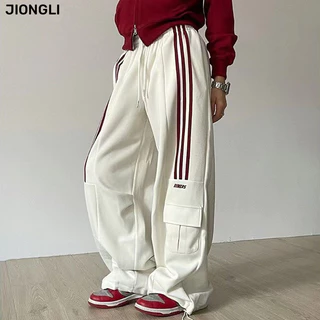 Jiongli [2 màu] Quần thể thao nữ 3 đôi quần ống rộng hip-hop cổ điển lưng cao