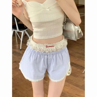 Milyfashion ins Phong Cách Influencer Mùa Hè Phong Cách Mới Niche Thiết Kế Cảm Giác Ren Khâu Đáy Lớp Không Khí Quần Short Hợp Thời Trang Nữ