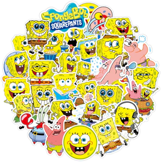 Y&P| Hình Dán Chống Nước SpongeBob SquarePants Phim Hoạt Hình Mũ Bảo Hiểm Máy Tính Xách Tay Hành Lý Dán Thiết Lập, 50 tờ/bộ