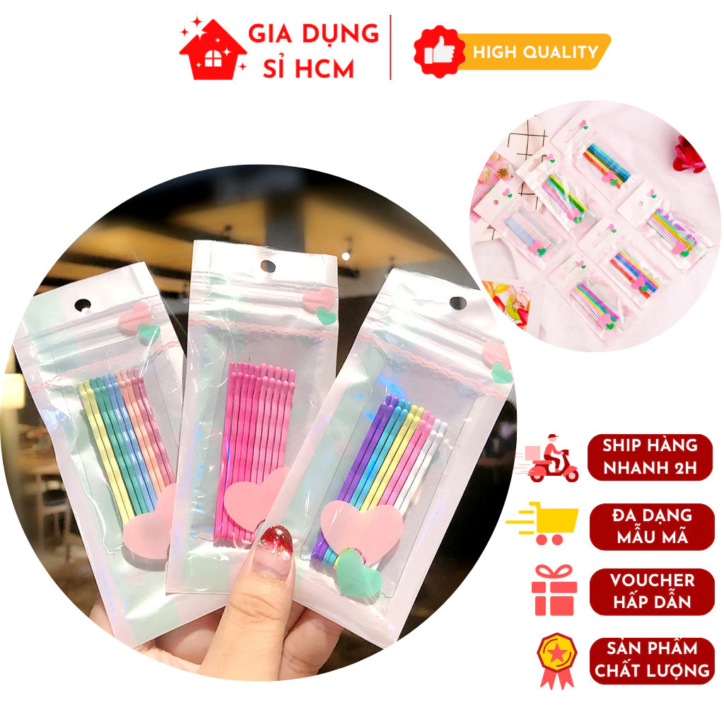 Set 10 Cái Kẹp Tăm, Kẹp Ghim Tóc Mái Nhiều Màu Phong Cách Hàn Quốc Cute