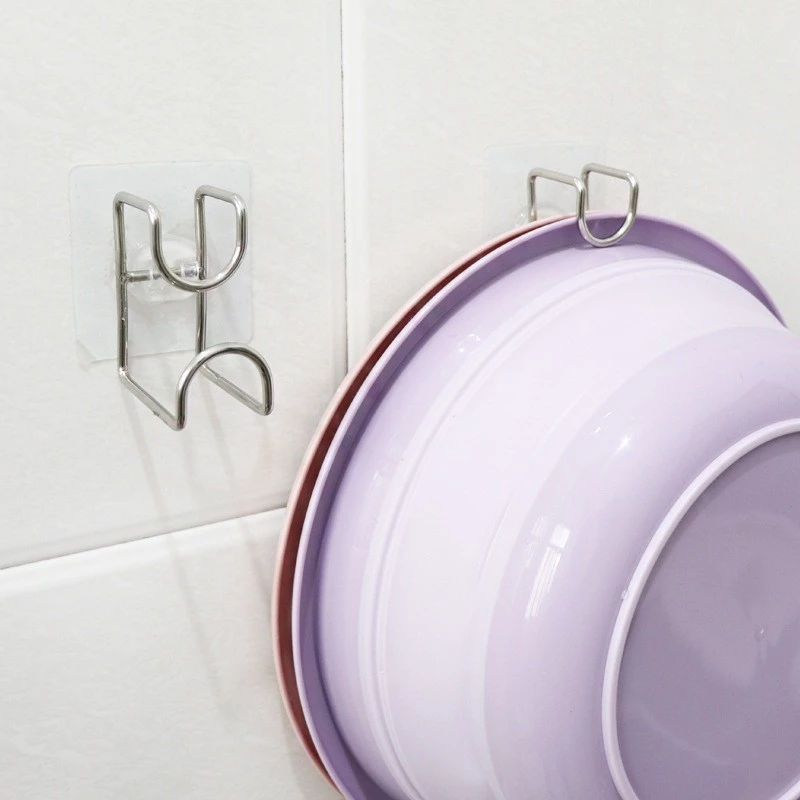 Móc Treo Thau Chậu, Rổ Rá Dán Tường Giá Treo INOX Gắn Tường Đựng Đồ Dùng Nhà Bếp Nhà Tắm