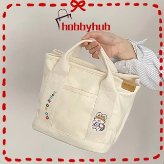 HobbyHob Tote nữ , Túi xách nữ dung tích lớn bằng vải Canvas, Túi đựng đồ ăn trưa thêu hoạt hình nhiều túi màu trơn thông thường