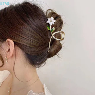 【 Bt 】 Phụ Nữ Mới Vuốt Tóc Kim Loại Hoa Vàng Thanh Lịch Kẹp Tóc Barrette Cua Đuôi Ngựa Kẹp Mũ Phụ Kiện Tóc 【 AS 】