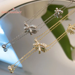 [Interfun] Vòng cổ mặt dây chuyền nơ Zircon thời trang dành cho nữ Bowknot pha lê tinh tế sel Vòng cổ chuỗi xương đòn Trang sức Quà tặng sinh nhật [Mới]