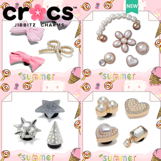 Kim Loại crocs jibbitz charm Giày Khóa Giày Hoa Màu Hồng Họa Tiết Ngọc Trai Nơ Giày Thời Trang Phụ Kiện