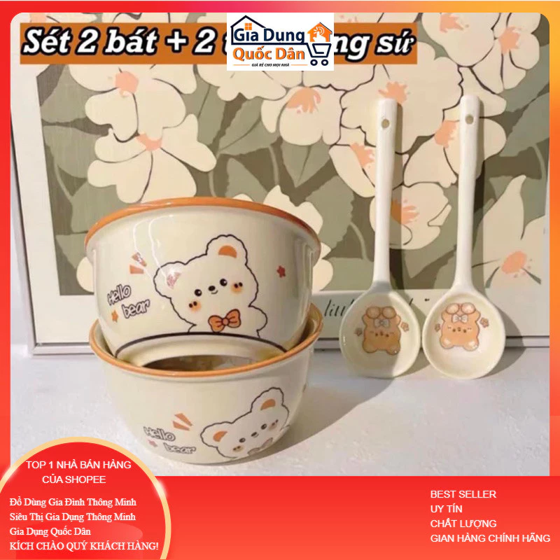 ⚡HOT⚡ Bộ bát sứ 4 món gấu Bear men cao cấp siêu đáng yêu
