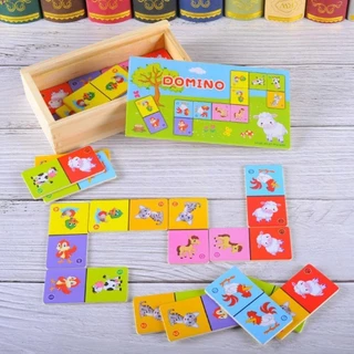 Leota Động Vật Domino Xếp Hình Đồ Chơi, Học Tập Đồ Chơi Giáo Dục Khối Gỗ Domino Khối Xây Dựng, Trẻ Em Mầm Non Gỗ Ghép Hình Gia Đình Chơi