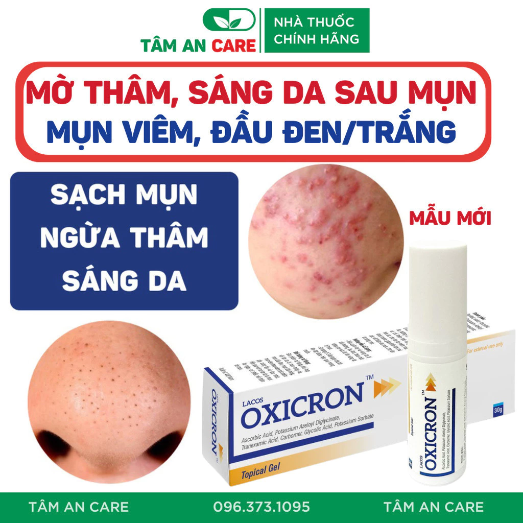 Gel Bôi Mụn Giảm Sưng Viêm, Giảm Mụn Đỏ, Mờ Sẹo, Mờ Thâm Sau Mụn Oxicron Chứa Azelaic 20%, Tranexamic 3% - Tâm An Care