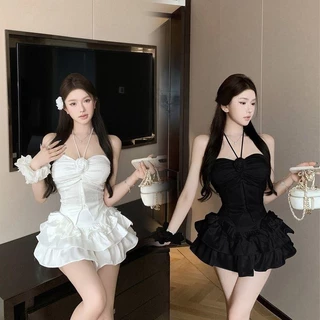 Pure Desire Hot Girl Phù Hợp Với Nữ Mùa Hè Niche Thiết Kế Cảm Giác Một Vai Ống Top Hoa Dây Top Bánh Váy Bộ Đồ Hai Mảnh