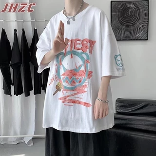 Áo thun nam ngắn tay JHZC mùa hè thời trang Hàn Quốc xu hướng đẹp trai phong cách Hồng Kông dáng rộng giản dị cổ tròn áo thun ngắn tay