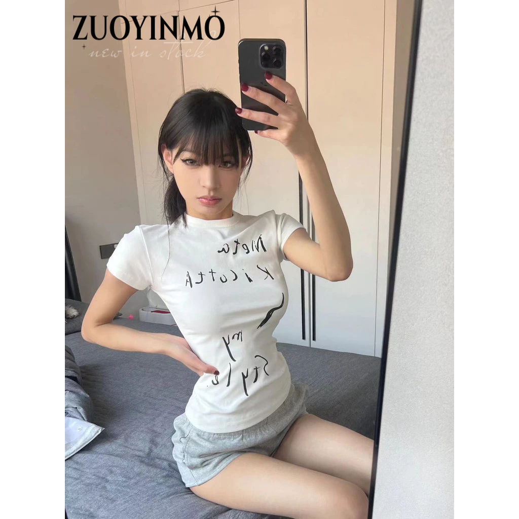 ZUOYINMO áo phông áo thun nữ croptop baby tee thời trang INS hàn quốc Thời trang WCS24407LI 19Z240511