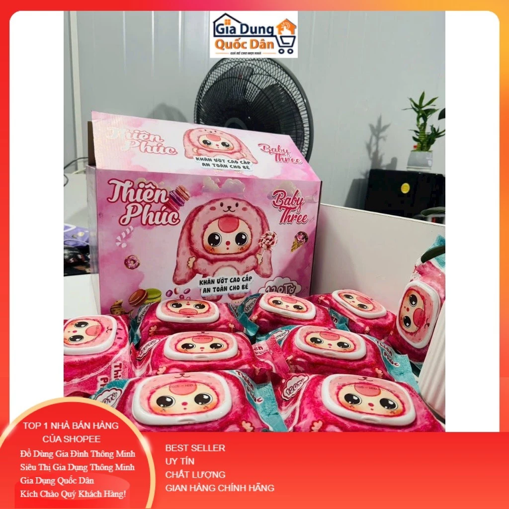 Combo 16 Gói Khăn Ướt BabyThree Thiên Phúc gói 120 Tờ, Không Cồn, Không Parapen, Không Mùi