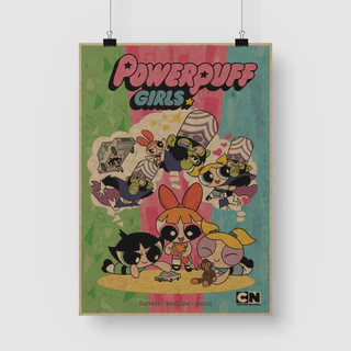 Powerpuff Girls nhân vật anime dễ thương retro giấy kraft trang trí phòng tranh phòng ngủ giấy dán tường