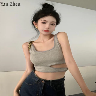 Áo vest nữ Yan Zhen y2k ngọt ngào mát mẻ cô gái màu trơn Hàn Quốc đa năng hàng ngày mỏng dệt kim áo ngắn