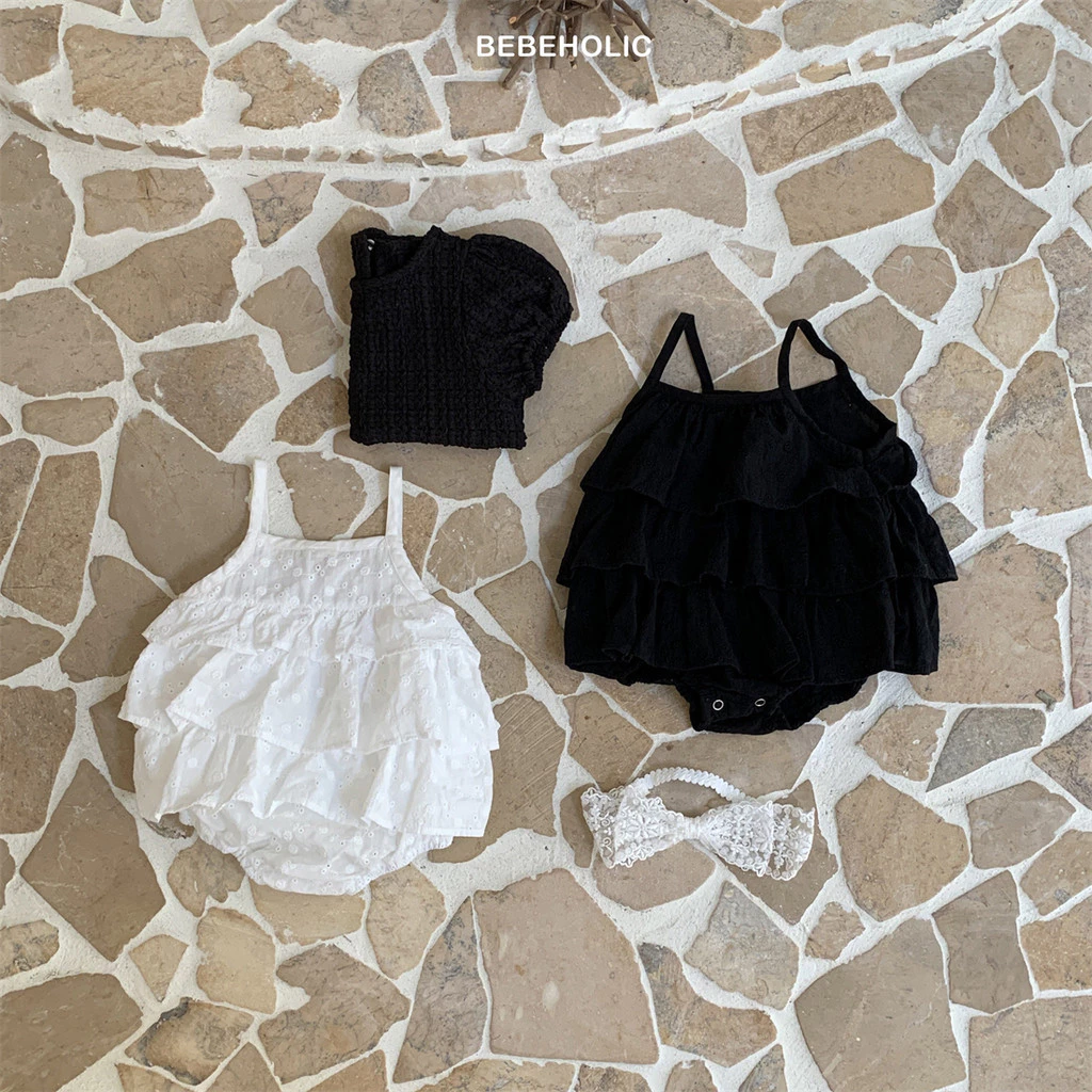 Ig Mới Cho Bé Body 2 Màu Sắc Nguyên Chất Đơn Giản Body Cho Bé Thoáng Khí Cotton Sling Bé Gái Hàn Quốc Body 0-24 Tháng