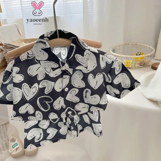 80-140cm Mùa Hè Bé Trai Họa Tiết Hoa Quần Short Phù Hợp Với Trung Nhỏ Trẻ Em Thời Trang Ve Áo Cardigan Top Bộ Thường Ngày