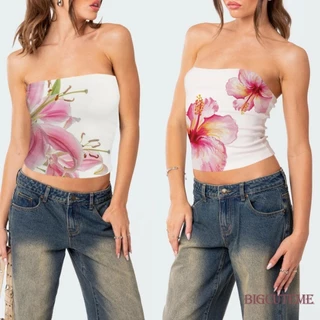 [] -Áo Ống mỏng in họa tiết hoa Lily dành cho nữ Bandeau Show Áo Crop top rốn