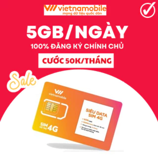 Sim 4G Vietnamobile 5GB/ngày cước 50k/tháng, sim data sim mạng đăng ký chính chủ nạp tiền theo gói, Không đk tài khoản