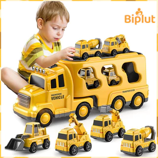 Biplut 1 Bộ Đồ Chơi Xe Xây Dựng Có Đèn Âm Nhạc Hai Lớp Truyền Động Quán Tính Kéo Lại Ô Tô Di Động Khớp Vui Nhộn Tập Đi Kỹ Thuật Xe Tải Bé Trai Quà Tặng Sinh Nhật