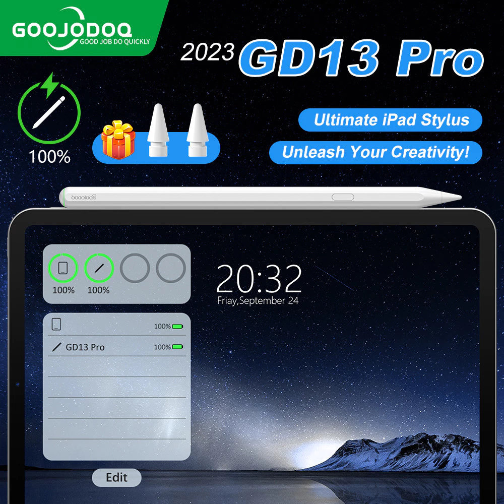 Bút cảm ứng GOOJODOQ GD13 Pro có nút quay lại, tự động tắt nguồn và sạc không dây cho Mini6 Air4/5 10.9 2019 2020 2021 Pro11/12.9