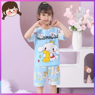 Mùa Hè Trẻ Em Homewear Bộ Đồ Ngủ Hoạt Hình Ngắn Tay Quần Short Giả Cotton Vừa Lớn Trẻ Em Mỏng Phong Cách Bé Trai Bé Gái Dễ Thương SVQQ