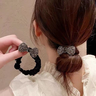 Hàn Quốc Hàn Quốc Phong Cách Mới Retro Nơ Tóc Scrunchy Ban Nhạc Cao Su Đầu Pha Lê Thời Trang Mũ Đội Đầu