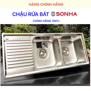 Chậu rửa chén bát SƠN HÀ S105 inox 304 không gỉ - 2 hố có bàn - CHÍNH HÃNG 100% - HÀNG VIP