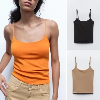 Zara 24 Mùa Hè Phong Cách Mới Slim-fit Phong Cách Cơ Bản Cổ Tròn Sling Áo Thun Dây Đeo Mỏng Có Thể Điều Chỉnh4174313