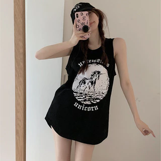 Mùa hè mới cotton nguyên chất phong cách Hồng Kông phong cách cổ điển Áo thun mùa hè phong cách Hàn Quốc dáng rộng ngọt ngào mát mẻ áo vest hàng đầu