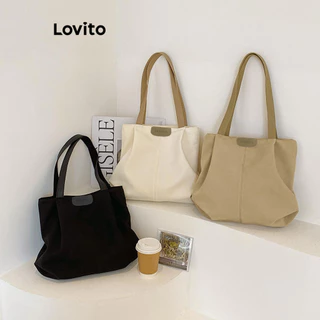 Lovito Túi tote đeo vai bằng vải trơn có sức chứa lớn thông thường dành cho nữ LFA31360