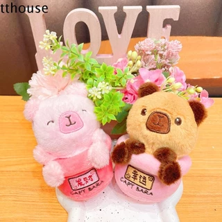 Tthouse Chậu Hoa Capybara Móc Khóa, Mặt Dây Chuyền Búp Bê Nhồi Bông Hồng Lông Tơ, Kawaii Nâu May Mắn Mềm Động Vật Móc Khóa Trẻ Em