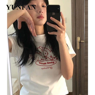 YUNFAN áo phông áo thun nữ croptop baby tee Fashion Vintage Stylish Xu hướng WCS2440Q0A 17Z240422