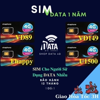 Sim Data Sử Dụng 1 Năm , Gói Cước VD89 , VD149 , U1500 , D500 , Fhappy , Bảo Hành 12 Tháng  Miễn Phí 1 năm