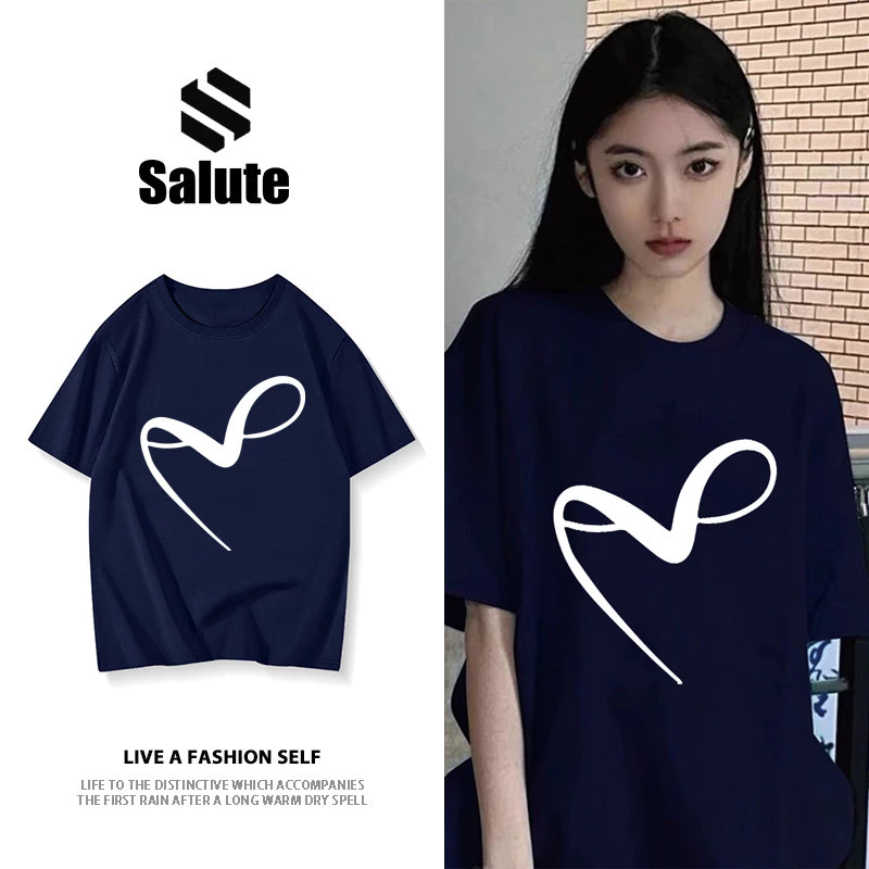 Local brand SALUTE Áo phông nữ Xanh đậm form rộng mùa hè  áo thun in hình  girl phố fashion 100% cotton unisex Y1251