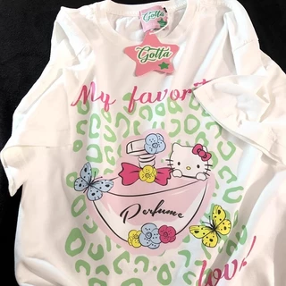 Áo phông nữ trắng form rộng mùa hè local brand SALMO cổ tròn áo thun in hình đẹp cute Hello Kitty 100% cotton Y1192