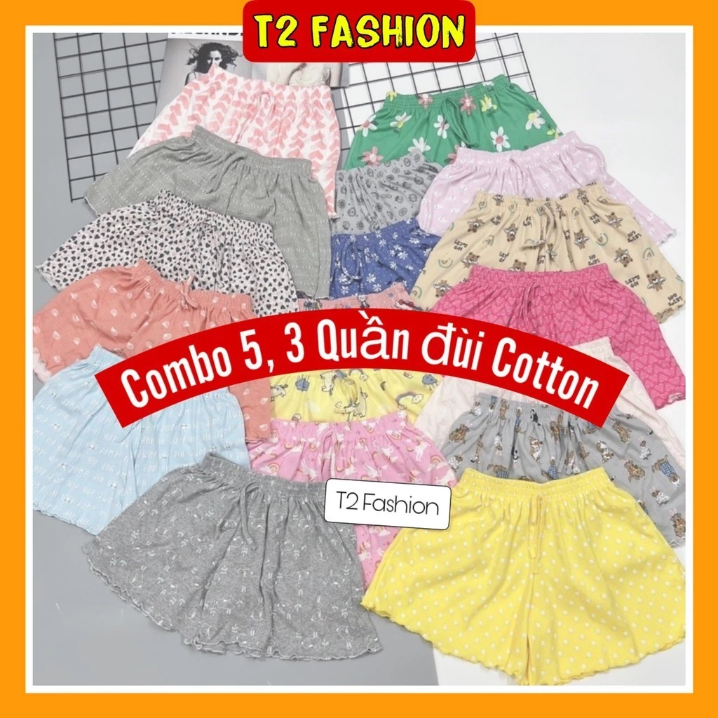 Combo 5, 3 Quần đùi nữ chất Cotton hoạ tiết siêu xinh (Màu ngẫu nhiên) T028