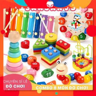 COMBO 6 MÓN ĐỒ CHƠI GỖ MONTESSORI THÔNG MINH PHÁT TRIỂN TRÍ TUỆ CHO BÉ