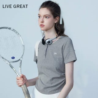 Live GREAT Áo thun nữ mùa hè ngắn cotton nguyên chất ngắn tay nơ áo thun mỏng vừa vặn thiết kế hàng đầu