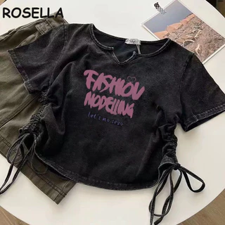 Rosella áo phông áo thun nữ croptop baby tee Thể thao INS Hàn Phong thời trang WTX2440M3M 15Z240412