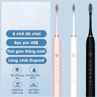 Bàn chải đánh răng điện đa chức năng x3 pro smart multi-function nâng cấp công nghệ sonic, 3 đầu bàn chải đánh răng, 6 chế độ chăm sóc răng miệng, chức năng chống nước ipx7 bàn chải đánh răng điện thông minh sonic