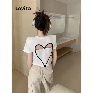 Lovito Áo thun hở lưng trơn đơn giản dành cho nữ LNA60365