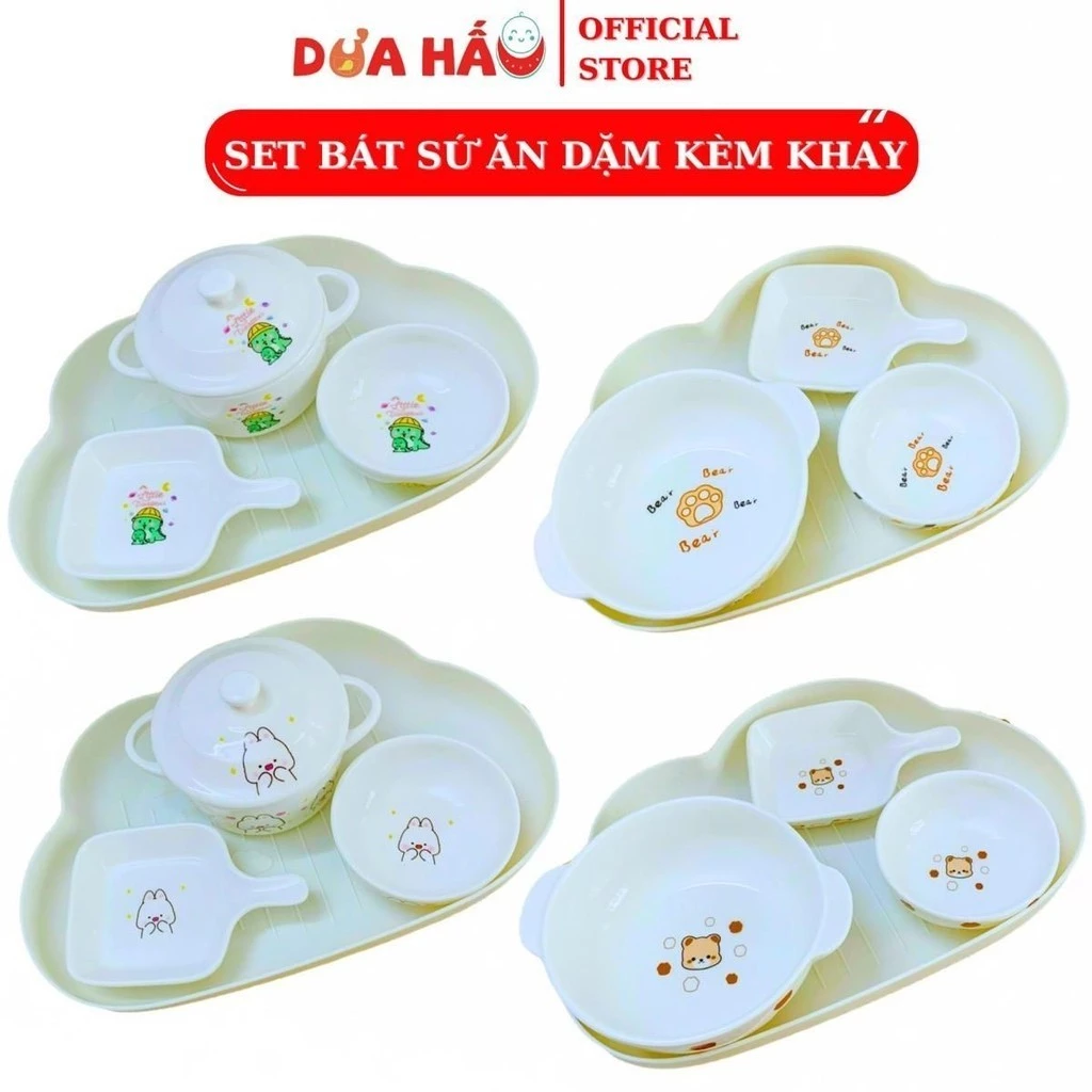 Combo 3 Bát Ăn Dặm Kèm Khay Ngộ Nghĩnh Cho Bé - Tặng Sổ Tay & Thìa Ăn Dặm