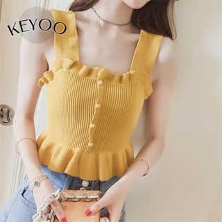 Áo Vest dây đeo KEYOO, Áo khoác ngoài gợi cảm Áo khoác ngoài, Áo Crop top dệt kim không tay thoáng khí 2024 dành cho nữ